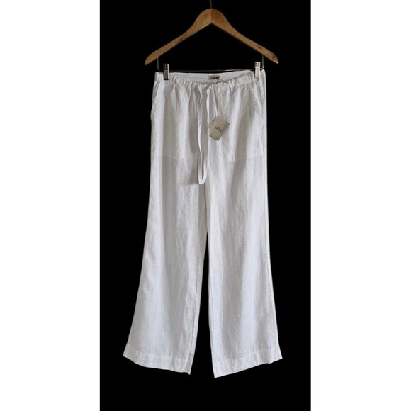Faherty  White  Linen Pants  Womens XS Wide Leg Tie Elastic Waist Pockets NWT - Picture 1 of 9